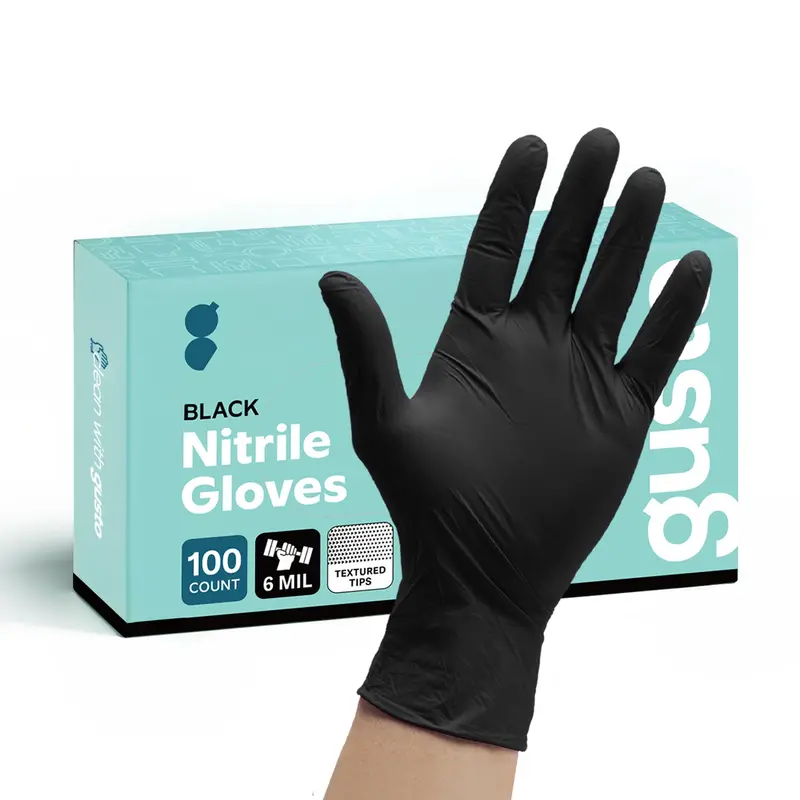 Black Nitrile Exam Gloves – 6 Mil, Textured, Powder-Free, Large (100-Pack) 1