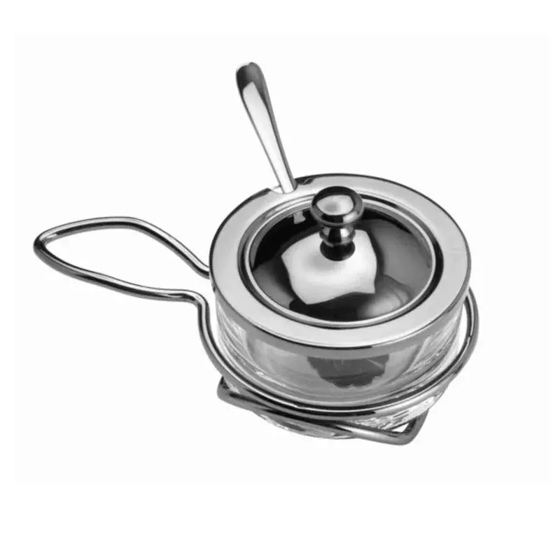 Black Stainless Steel Lid & Spoon Cheese Serving Dish – Glass, 16X10 Cm 1