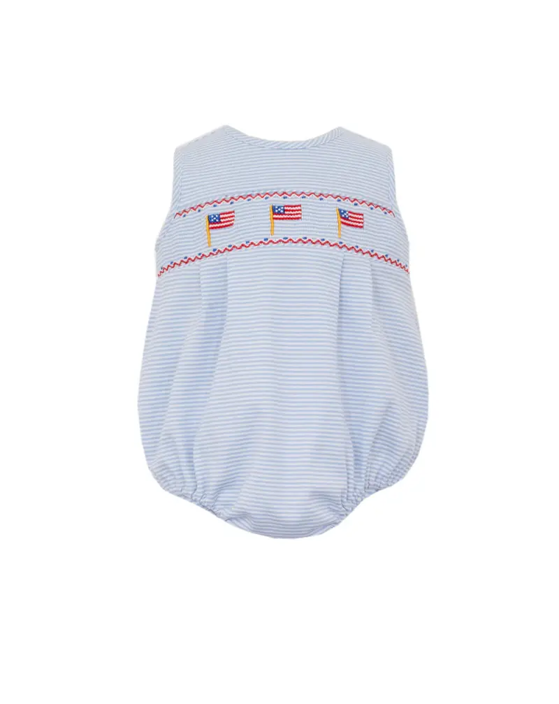 Boys' Light Blue Striped Knit Sun Bubble Romper 1