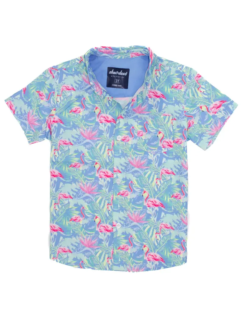 Boys Shordees Floral Flamingo Shirt – Playful Summer Short-Sleeve Top 1