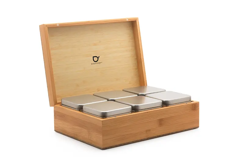 Bredemeijer Brown Bamboo Tea Caddy – 6-Tin Storage System 1