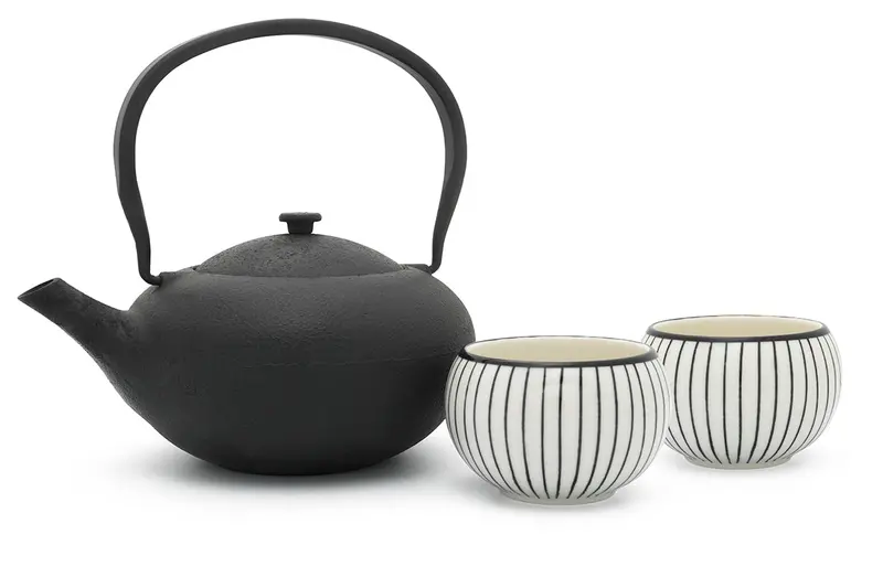 Bredemeijer Shanxi Ceramic Mug Set – 2-Piece Matte Black & Glossy Cast Iron Pair 1