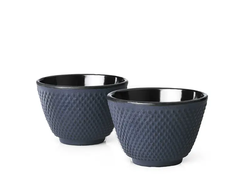 Bredemeijer Xilin Tea Cup Set – 2-Piece Matte Blue Cast Iron Mug Duo 1