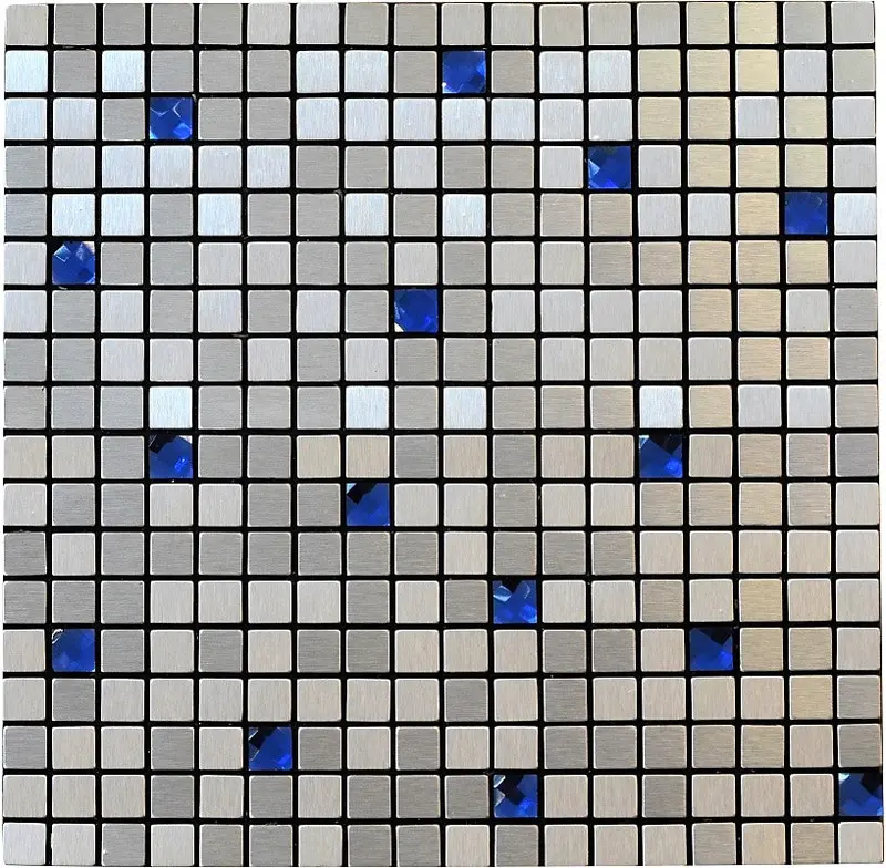 Brushed Steel Adhesive Tile With Embedded Blue Stone Chips 1