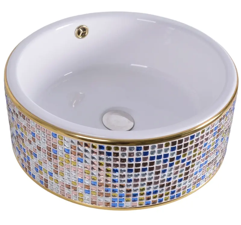 Ceramic Sink Featuring Laser-Applied Glass Mosaic Design 1