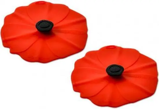 Charles Viancin Coquelicot Set – Two Clear Glass Lids With Red Poppy Detail 1