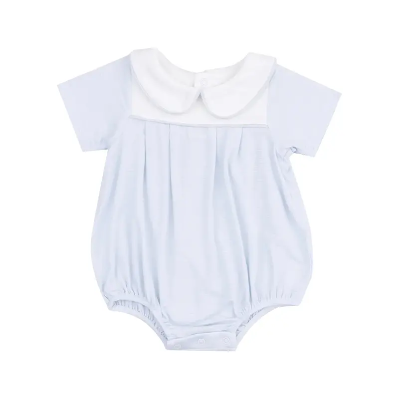 Classic Blue Striped Box-Pleat Bubble Romper 1