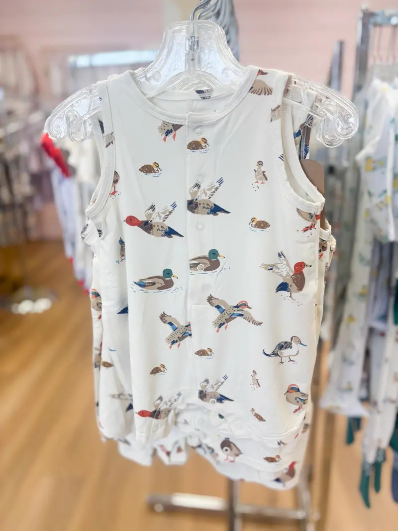 Classic Duck Print Sleeveless Short Romper 1