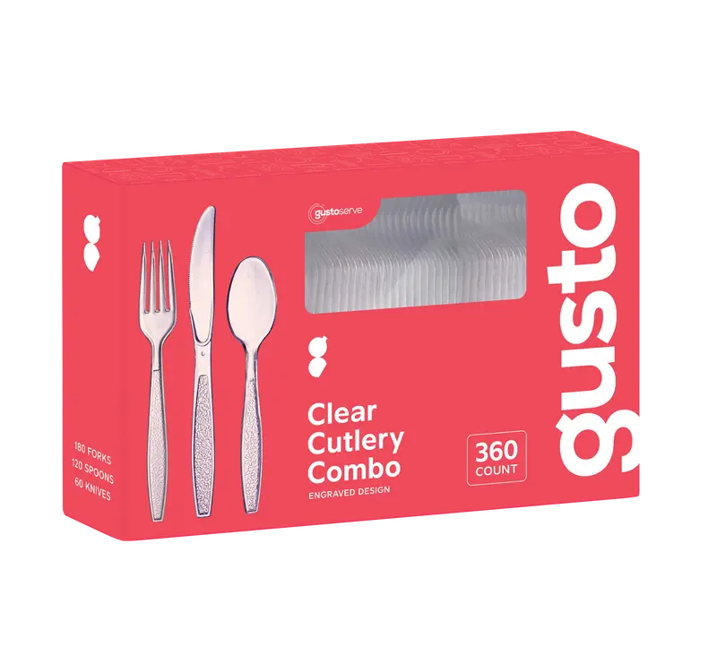 Clear Heavy-Duty Plastic Cutlery Set – Knife, Fork & Spoon Combo (360-Pack) 1
