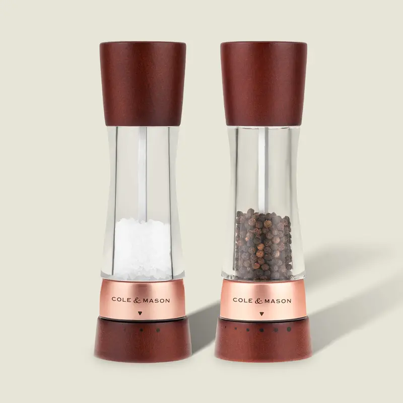Cole & Mason Derwent Salt And Pepper Mill – Chestnut Wood With Rose Gold Accents 1