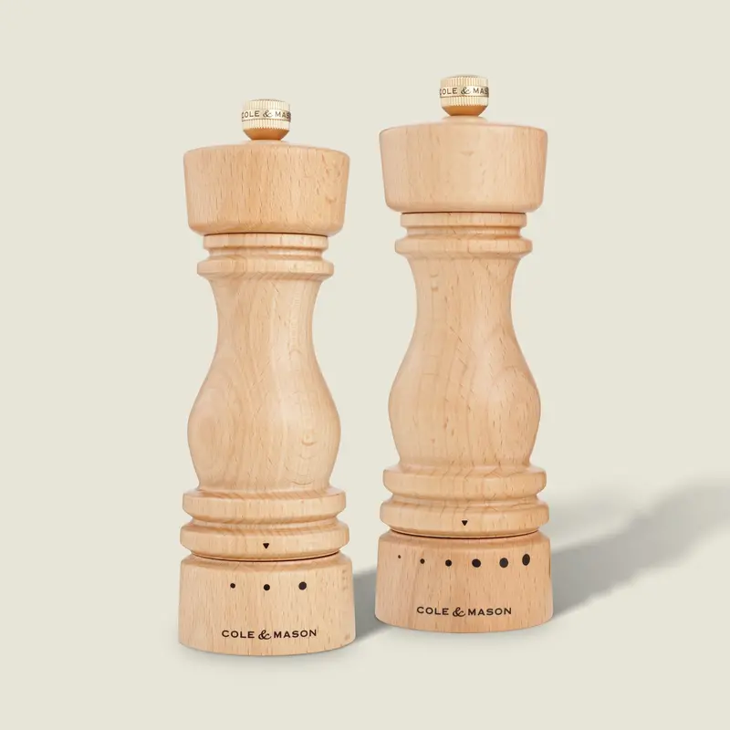 Cole & Mason London Salt And Pepper Grinder Set – Natural Beech Wood With Grind Select Mechanism 1