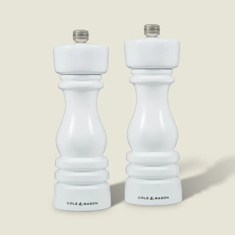 Cole & Mason London White Gloss Salt & Pepper Mills – 7-Inch Contemporary Set 1