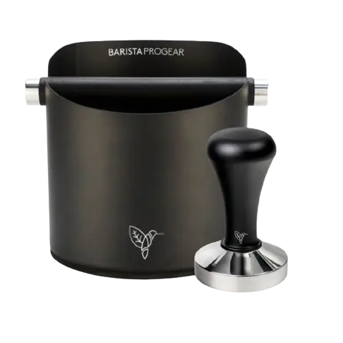 Compact Barista Combo: Small Knock Box & Adjustable Tamper (Black) 1
