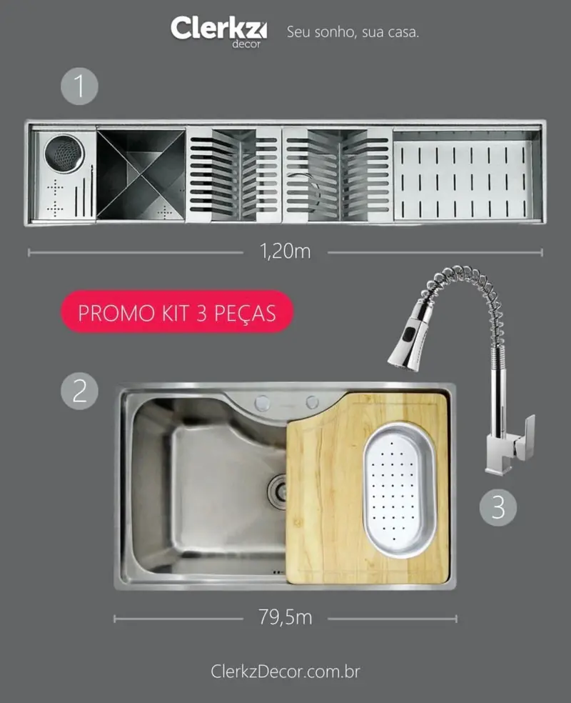 Complete Gourmet Kitchen Kit: Sink + Faucet + 120 Cm Integrated Drain Channel 1
