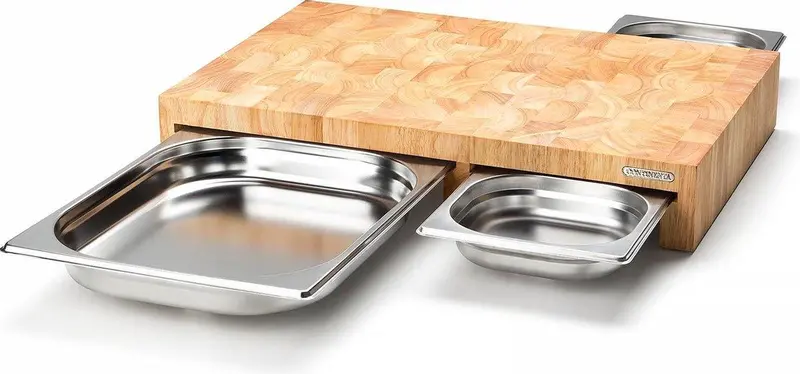 Continenta Rubberwood Cutting Board With 3 Stainless Steel Storage Trays (50 × 32 Cm) 1