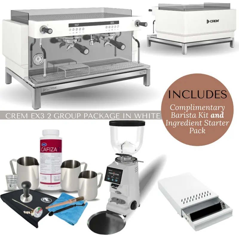 Crem Ex3 Dual-Group Espresso Machine & Integrated Grinder Bundle (White Finish) 1