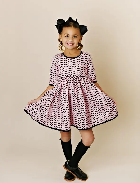 Cute Pink Bat Graphic Dress For Girls 1