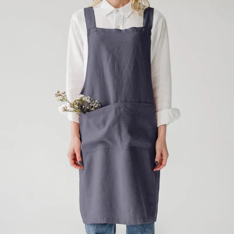 Dark Grey Linen Crossback Chef Apron 1