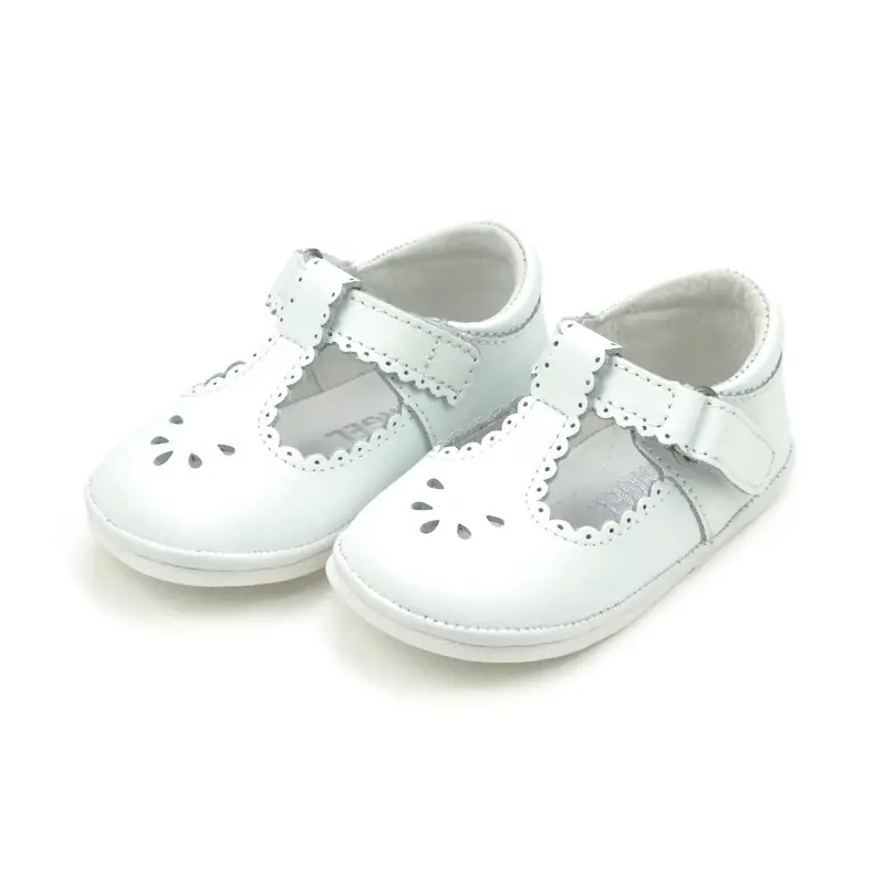 Dottie White Baby T-Strap Mary Janes – Scalloped Edge 1