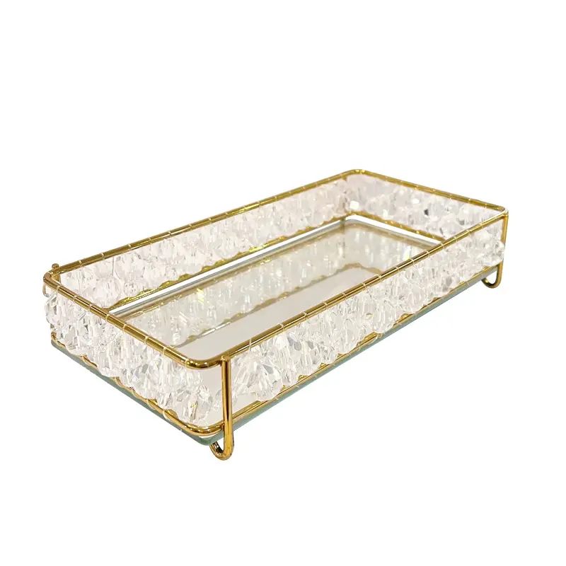Double-Layer Crystal Tray – Golden Finish, 10X20 Cm 1