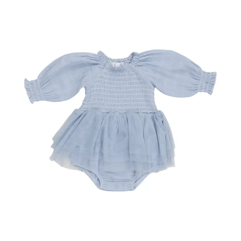 Dusty Blue Long-Sleeve Smocked Tutu Bubble 1