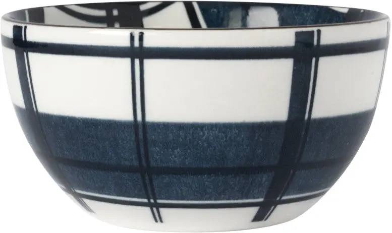 Dutch Floral Blue Time Bowl Set – 4 X 14 Cm Checkered Ceramic Table Bowls 1