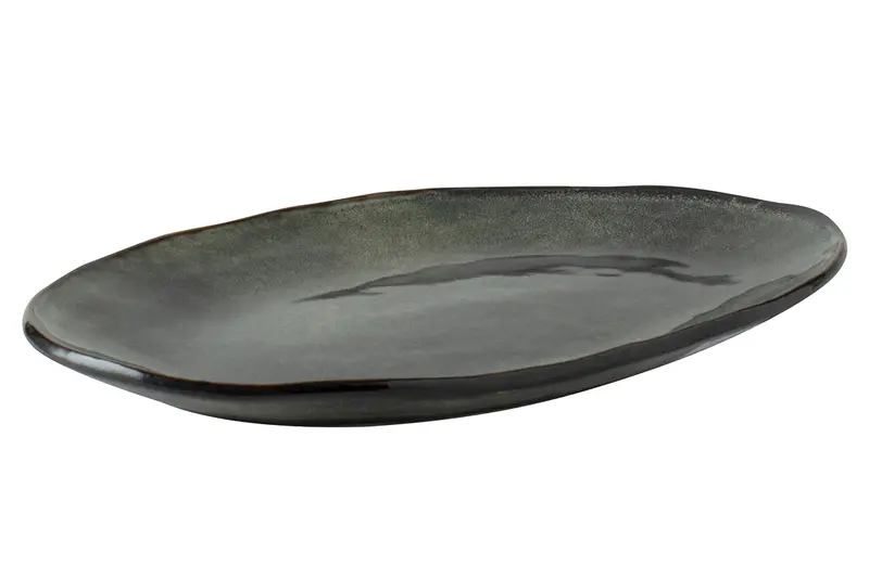 Dutch Rose Organic Green Oval Serving Dish – 34 X 23 Cm Artisan Ceramic 1