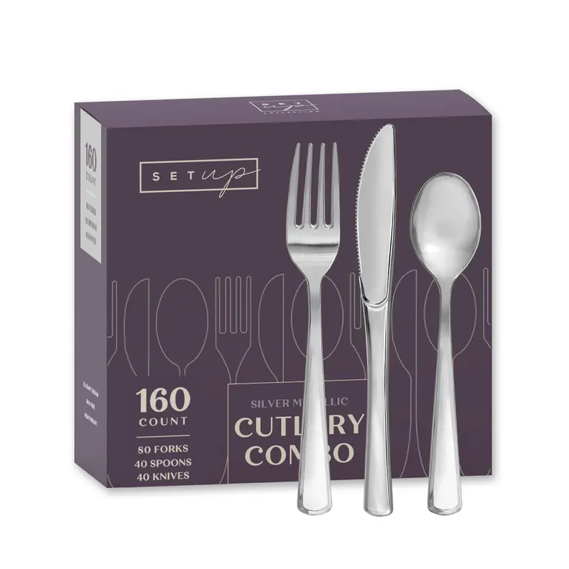 Elegant Metallic Cutlery Set – Forks, Spoons & Knives (Silver) – 300-Count 1