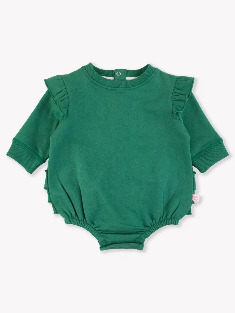 Fir Green Sweatshirt Bubble Romper – Seasonal Comfort Wear 1