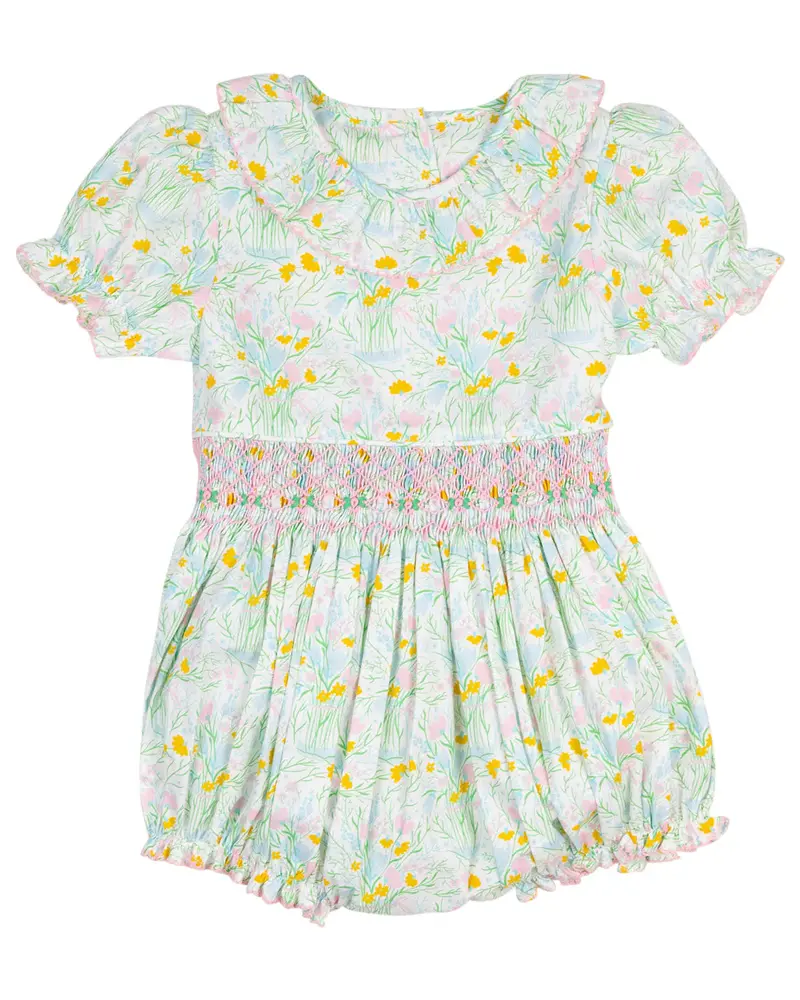 Floral Bouquet Smocked Jenny Bubble Romper 1