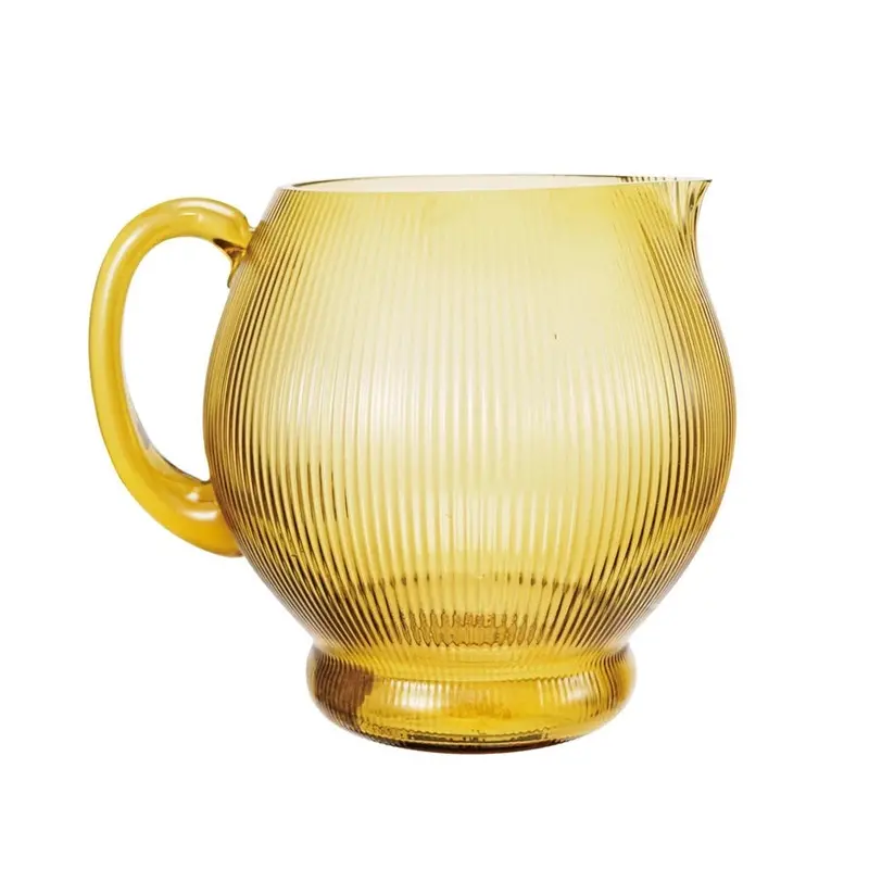 Fluted Amber Glass Pitcher – 2.36-Liter Vintage-Inspired Beverage Server 1