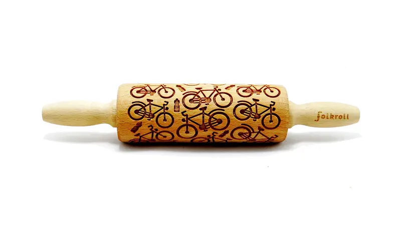 Folkroll Bicycle Motif Rolling Pin – 23Cm Wooden Baking Accessory 1