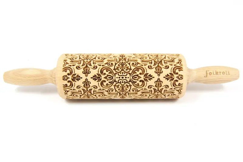 Folkroll Decorative Wooden Rolling Pin – 23 Cm, Damask Pattern 1
