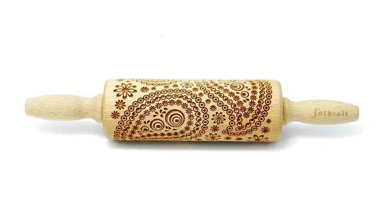 Folkroll Paisley Motif Rolling Pin – 23Cm Wooden Baking Accessory 1
