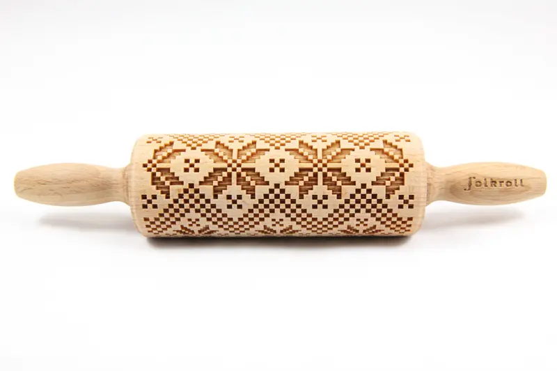 Folkroll Scandinavian-Style Wooden Rolling Pin – 23 Cm, Decorative Pattern 1