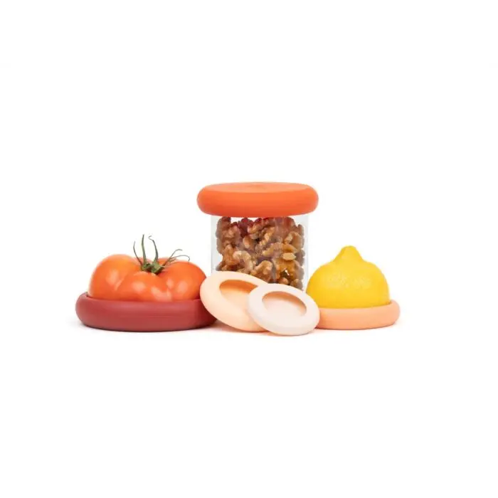 Food Huggers Reusable Silicone Storage Set – 5-Piece Terra Cotta Collection 1
