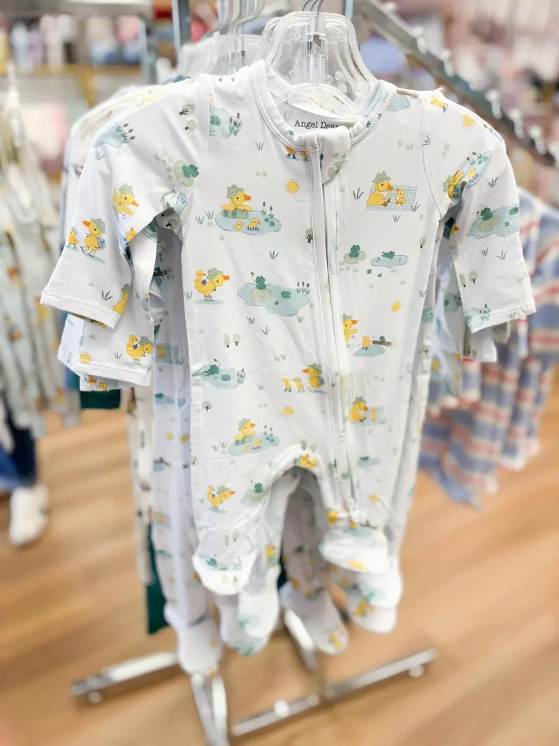 Frog & Duck Pond Print Footie With Two-Way Zip Closure 1