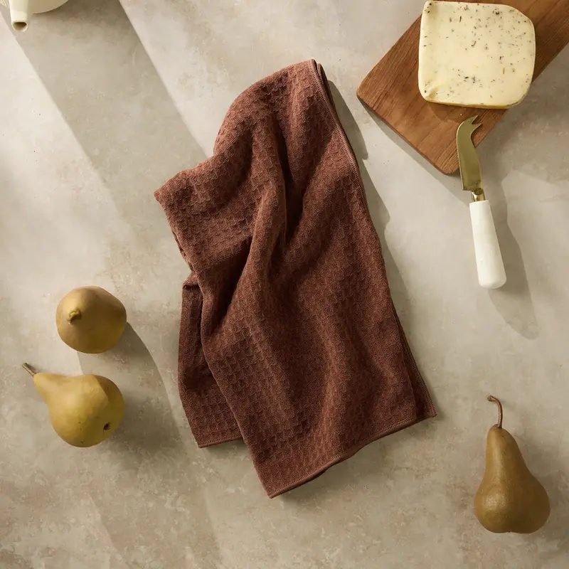 Geometry Waffle-Weave Truffle Tea Towel – Absorbent Textured Linen-Cotton Blend 1