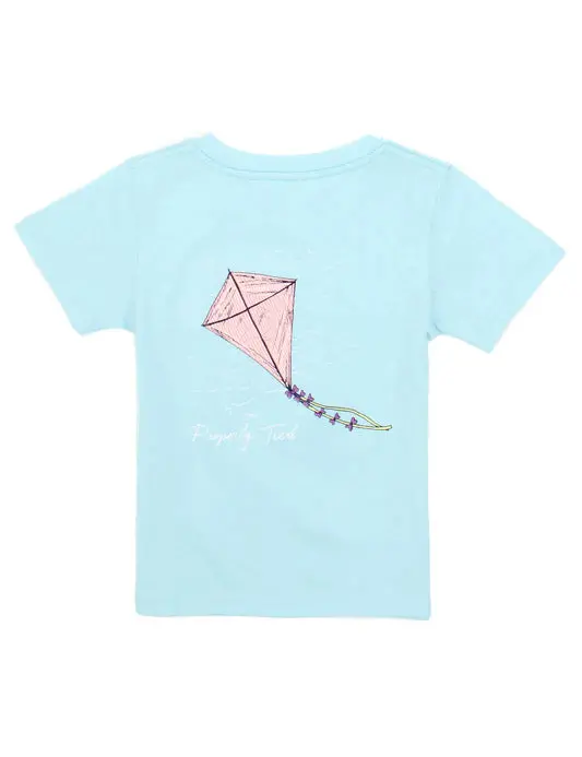 Girls Kite-Flying Print Short Sleeve Top – Powder Blue 1