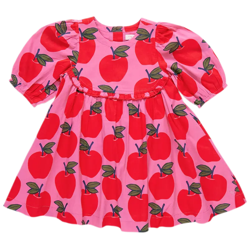 Girls' Rowan Dress With Pink Apple Pattern 1