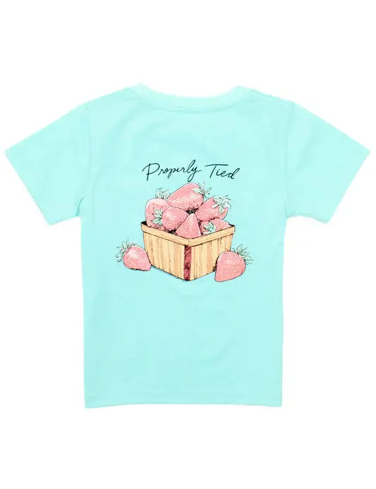 Girls Strawberry Basket Print Tee – Seafoam Green 1