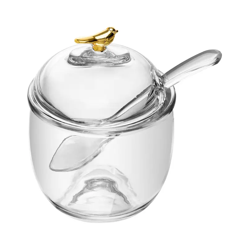 Golden Bird Crystal Sugar Bowl With Lid And Spoon – 150Ml, Eco-Friendly Glass 1