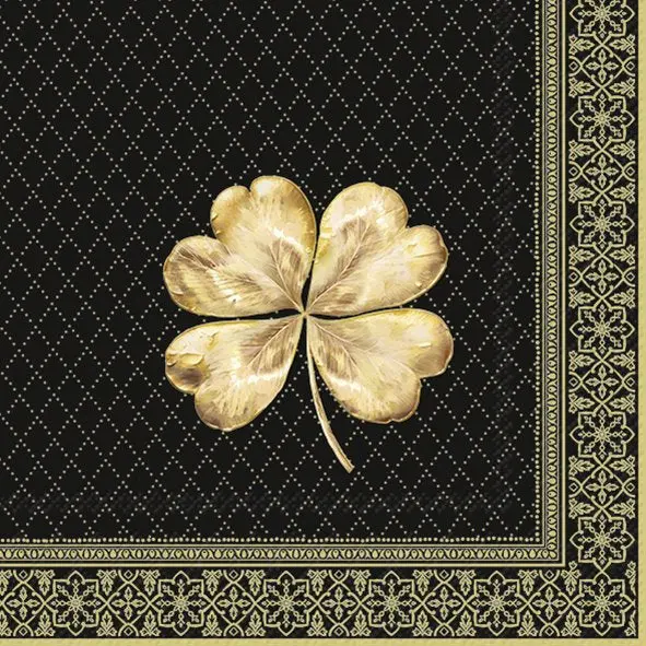 Golden Cloverleaf Black & Gold Napkins – 33 × 33 Cm Luxe Finish 1