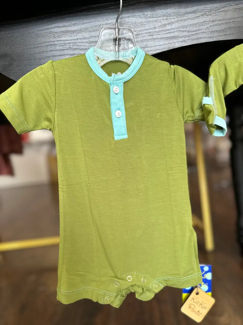 Grasshopper & Summer Sky Henley Romper – Short Sleeve 1