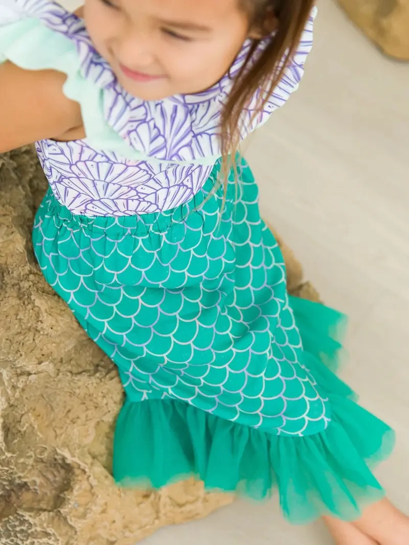Green Scalloped Mermaid Tail Skirt Cover-Up 1