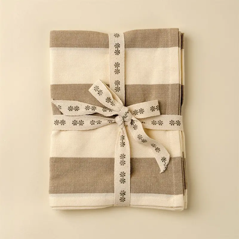 Hampton Stripe Linen Tea Towels (Set Of 2, Stone) 1