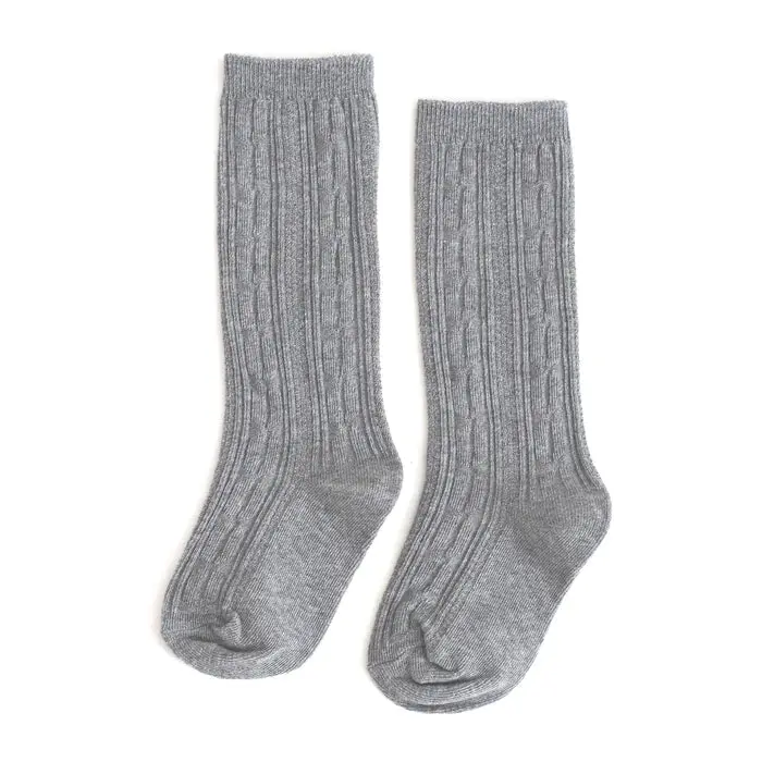 Heather Gray Cable-Knit Knee-High Socks For Little Ones 1