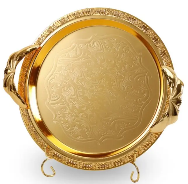 Helena Gold Round Metal Serving Tray 1