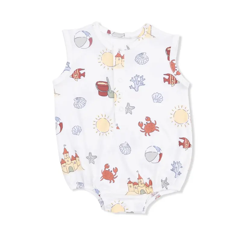 Henley Bubble Romper For Babies – Sunny Sandcastles Short-Sleeve One-Piece Outfit 1