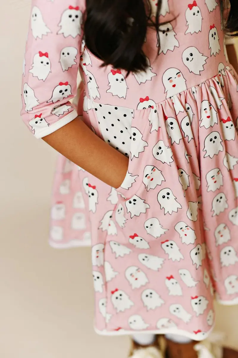 'Hey Boo' Pocket Detail Dress For Girls 1